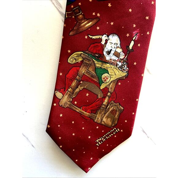 Saturday Evening Post Norman Rockwell Christmas Santa Stars Holiday Tie NEW NWT - Picture 2 of 9